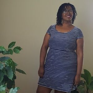 Plus size Blue and White Striped Dress